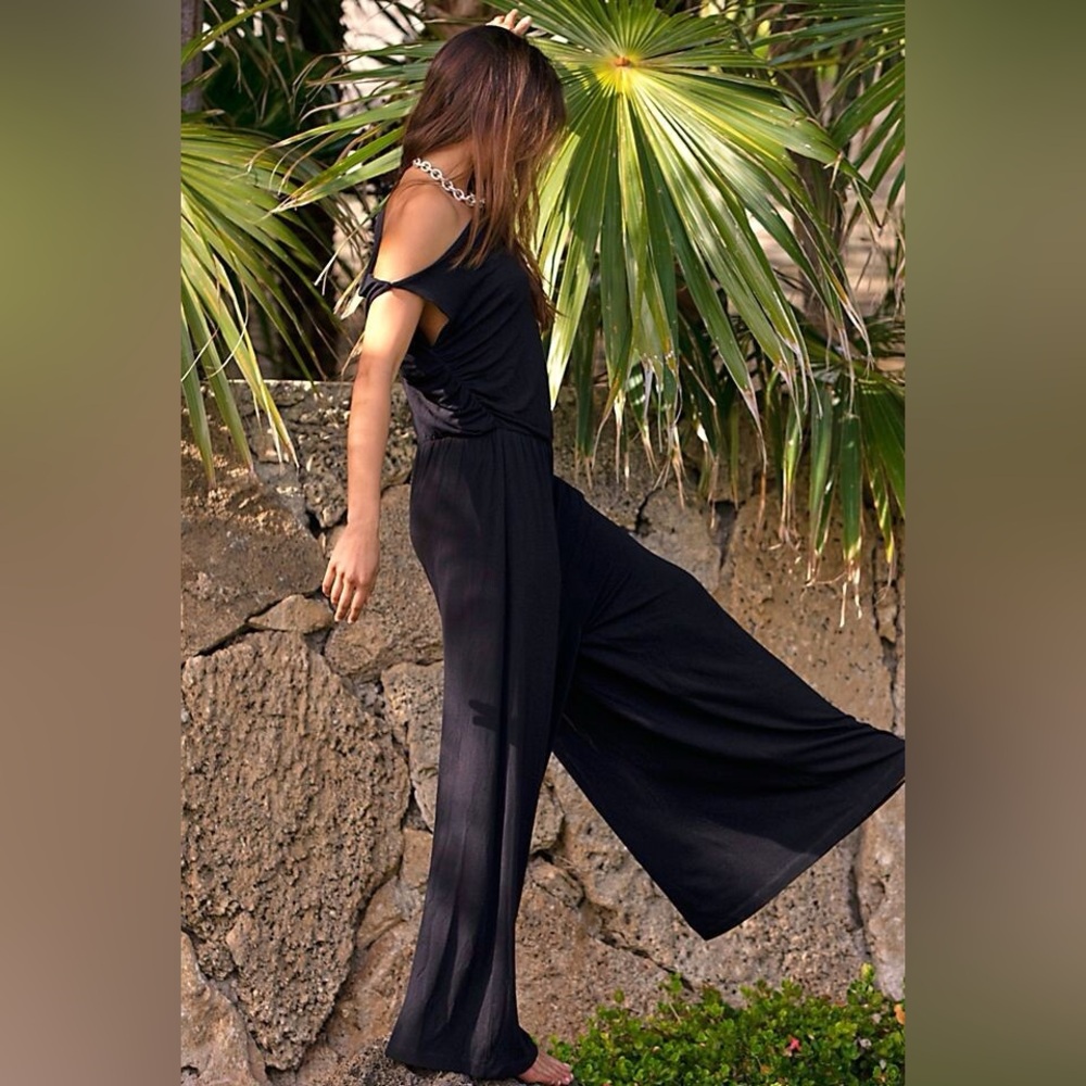 FP Beach Effortless One Piece Wide Leg Jumpsuit in Black Medium